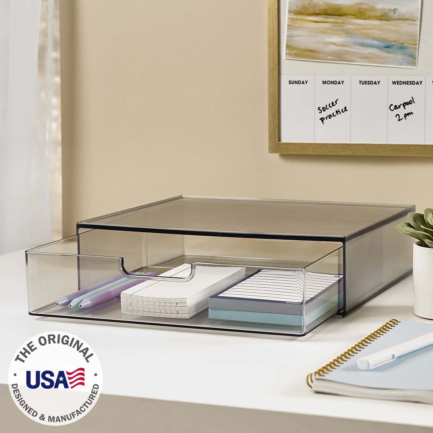 STORi STAX Plastic Stackable Organizer Drawer in Classic Grey | 12.5-inches Wide | Organize Office Desk Accessories and Sort Letter-Size Paper | Made in USA - Image 2